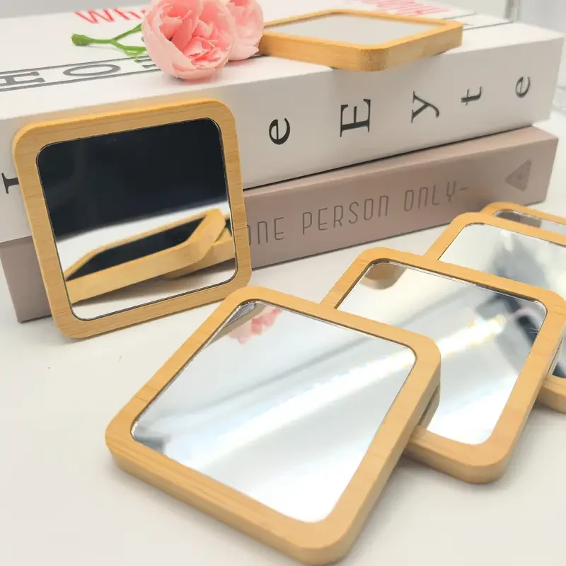 1Pcs Portable Wooden Mirrors Handheld Glass Travel Surface Vanity Accessories Decorative Mirrors For Makeup Home Decor