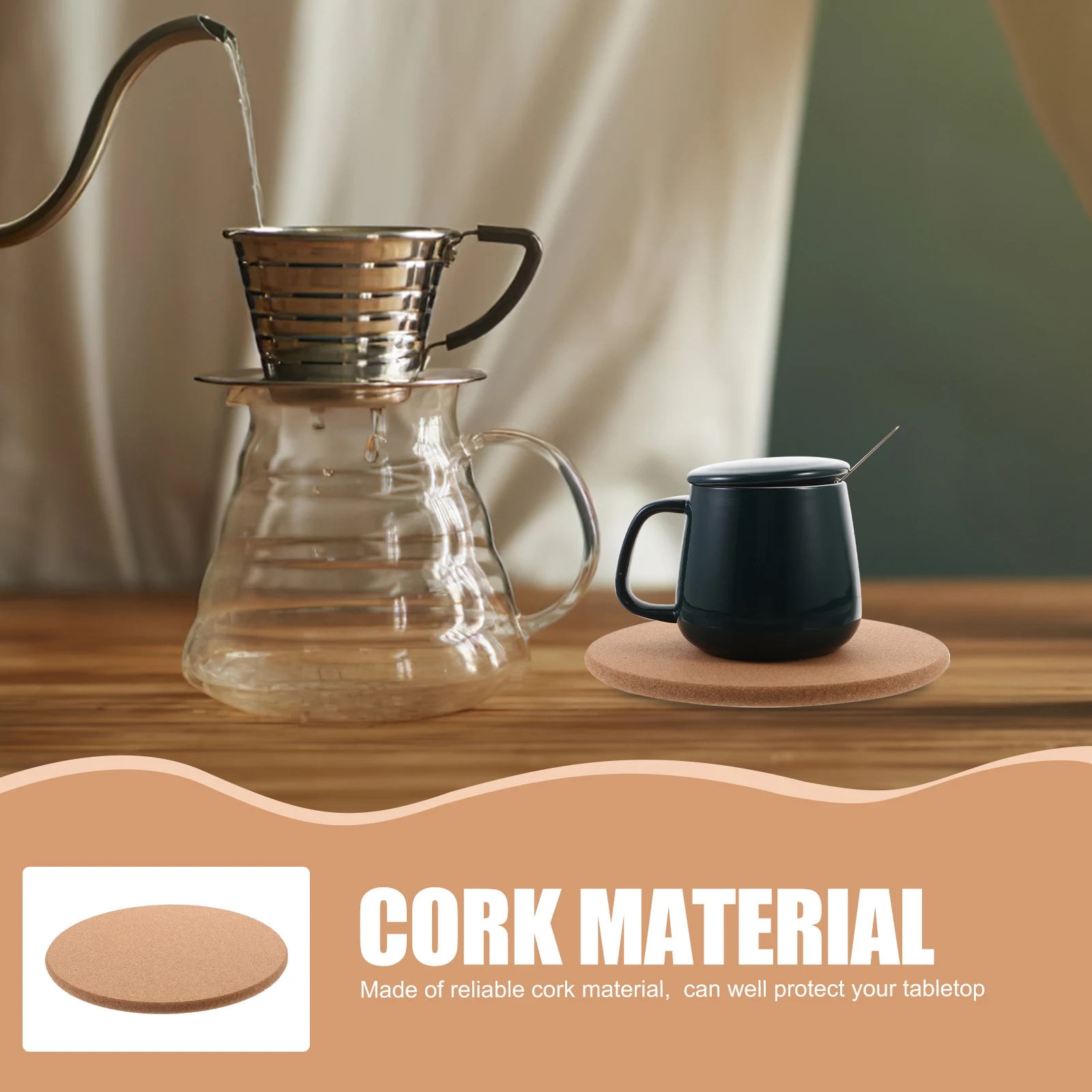 

3pcs Round Cork Coasters Cup Mat Mug Pad Heat Resistant Non-Slip Home Office Decorative Drink Coasters Set Household Reusable