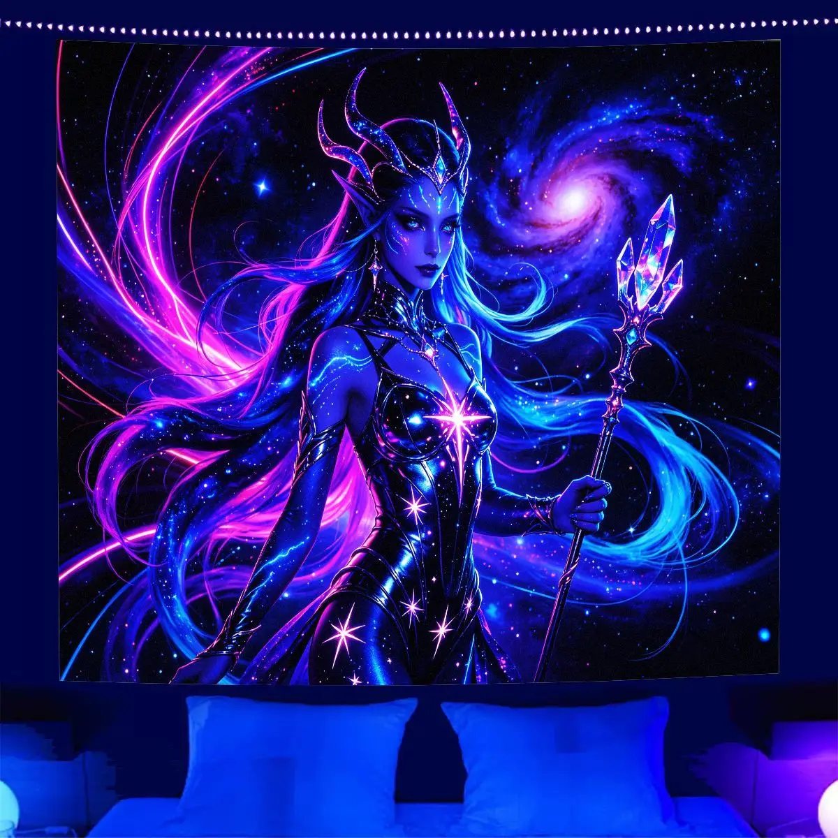 VIKAMA Psychedelic Cosmic Elf Witch Tapestry Galaxy Spiral Nebula Magic Staff Wall Hanging Bedroom Dorm Decor