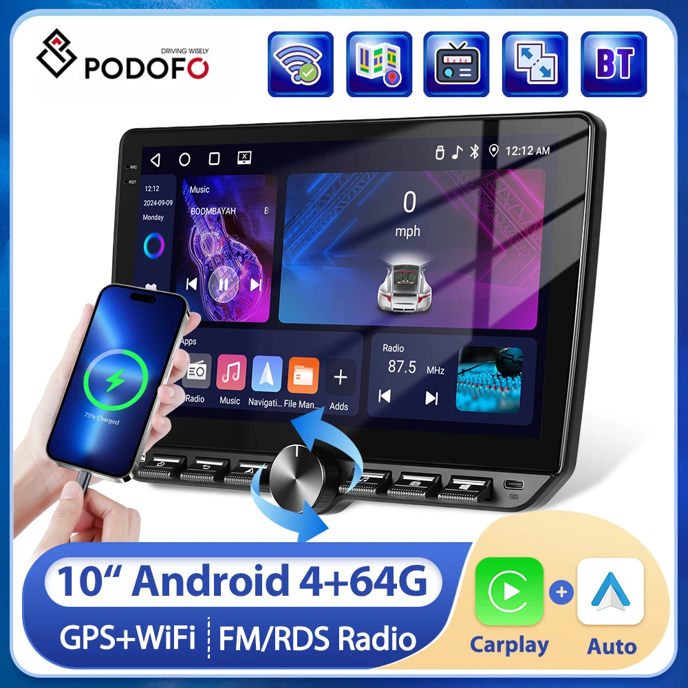 

Podofo Android 2DIN GPS Car Stereo Radio Wireless Carplay Car Player GPS FM Radio Receiver Support Rear Camera piano key