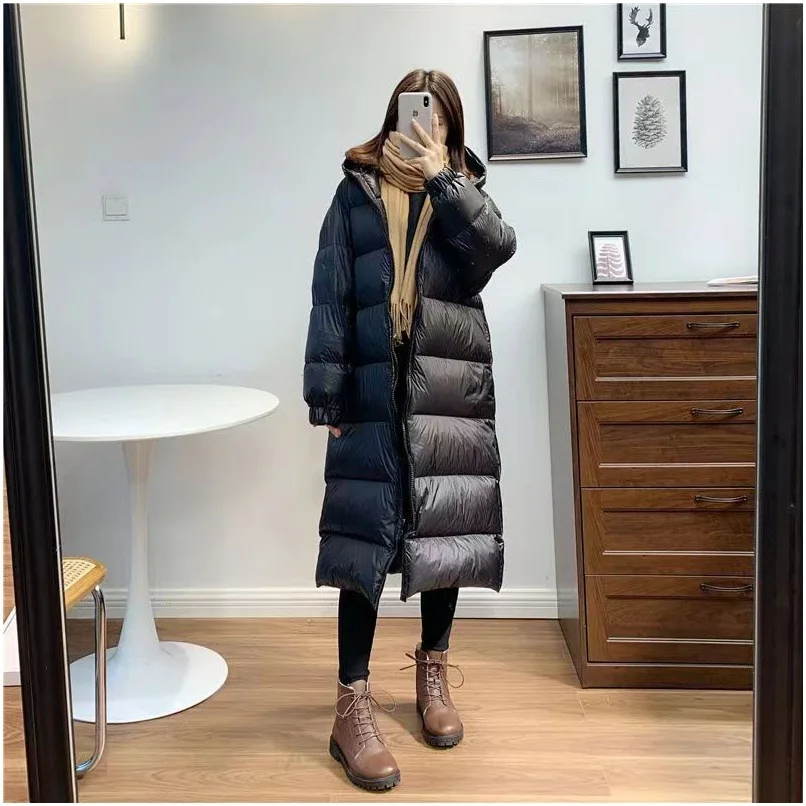 Winter New Woman Jackets Long Down Jacket Hooded Thickened Warm White Duck Down Loose Casual Women\'s Winter Puffer Jacket