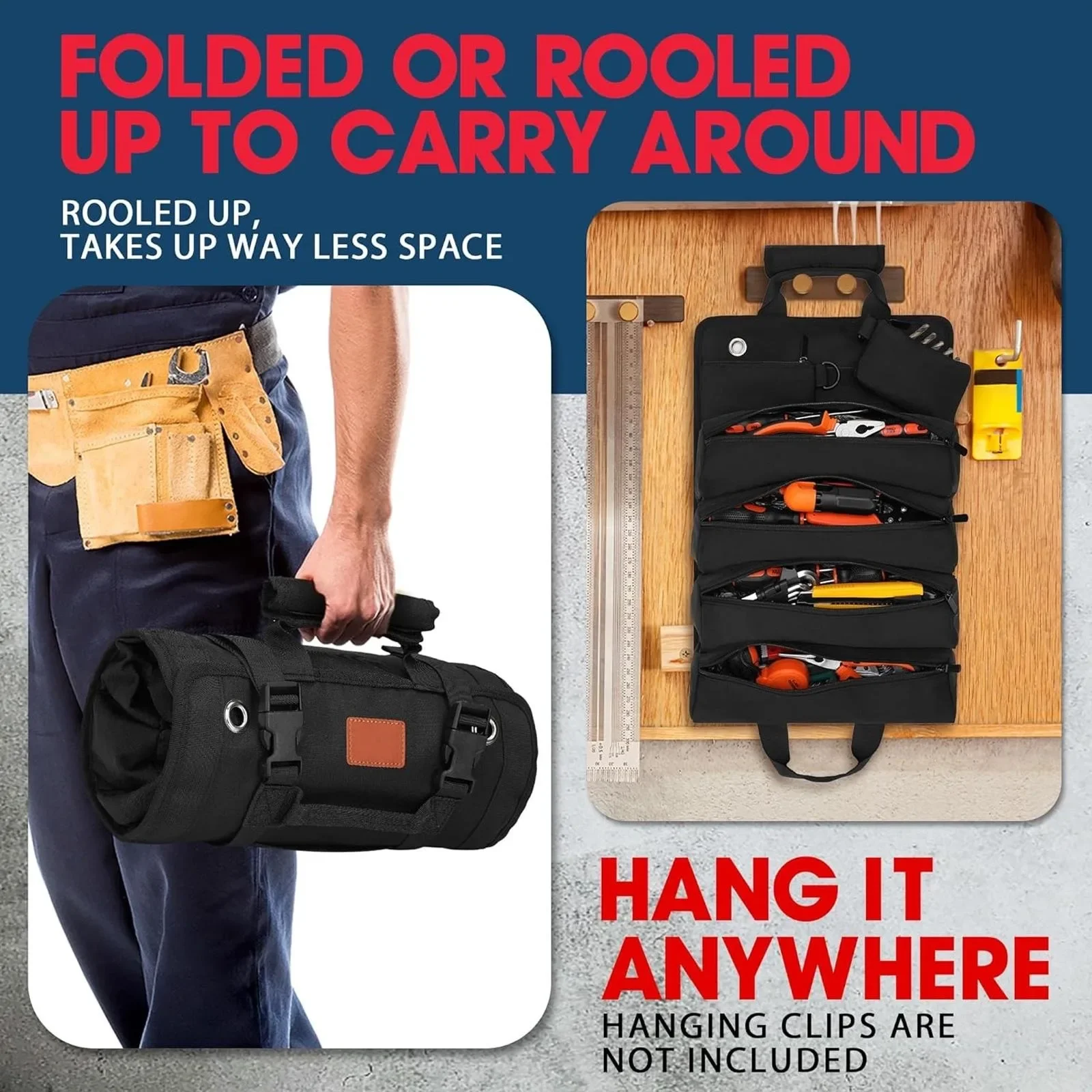 حقيبة أدوات قابلة للطي شديدة التحمل، منظم أدوات محمول مع حقيبتين صغيرة لحل تخزين الميكانيكا القابل للطي