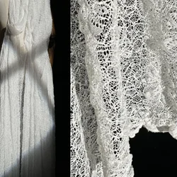 Retro Hollow Perspective Three-dimensional Lace with Irregular Texture Super Soft White Fabric DIY Designer Fabric