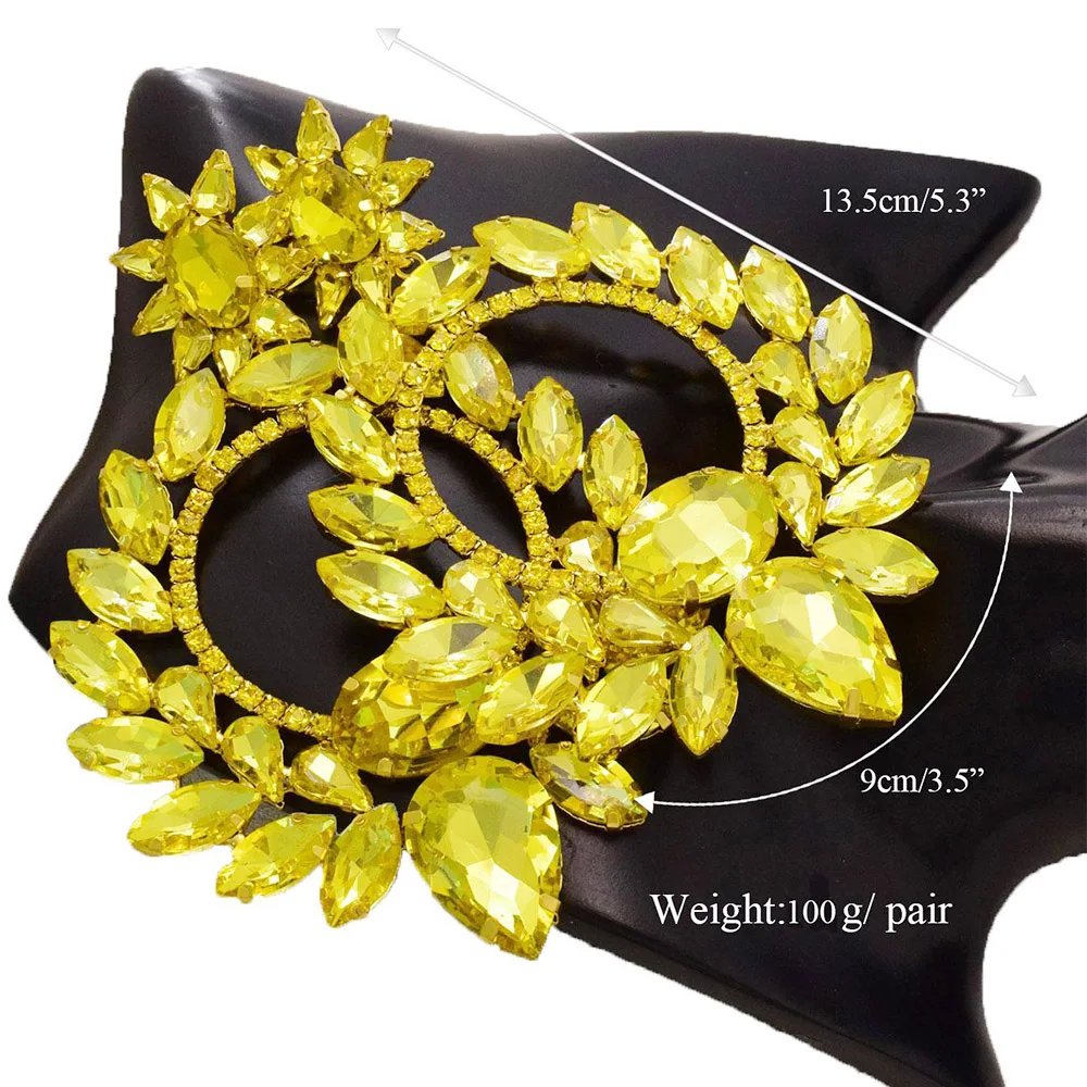 CUIER Yellow Rhinestone Oversize Drop Statement Earring for Women Big size Jewelry for Wedding