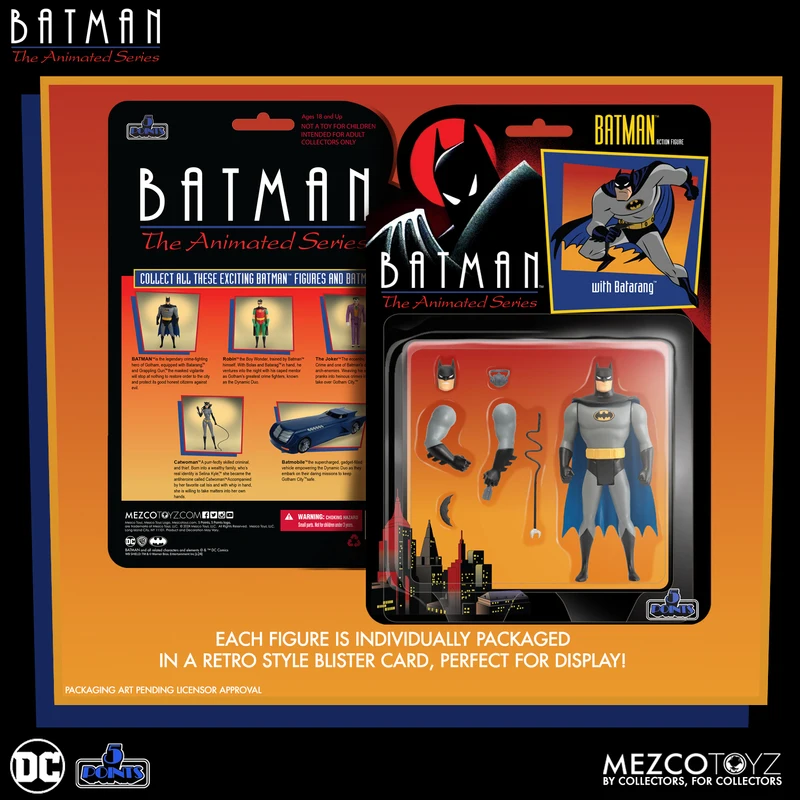 Mezco Toyz Original Batman: The Animated Series Deluxe Set 12.5cm Action Figure The Joker Catwoman Robin Batmobile Batman Model