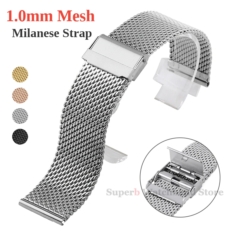 

1.0mm Mesh Milanese Watch Strap for DW Watchband 18mm 20mm 22mm 24mm Quick Release Stainless Steel Wristband Folding buckle