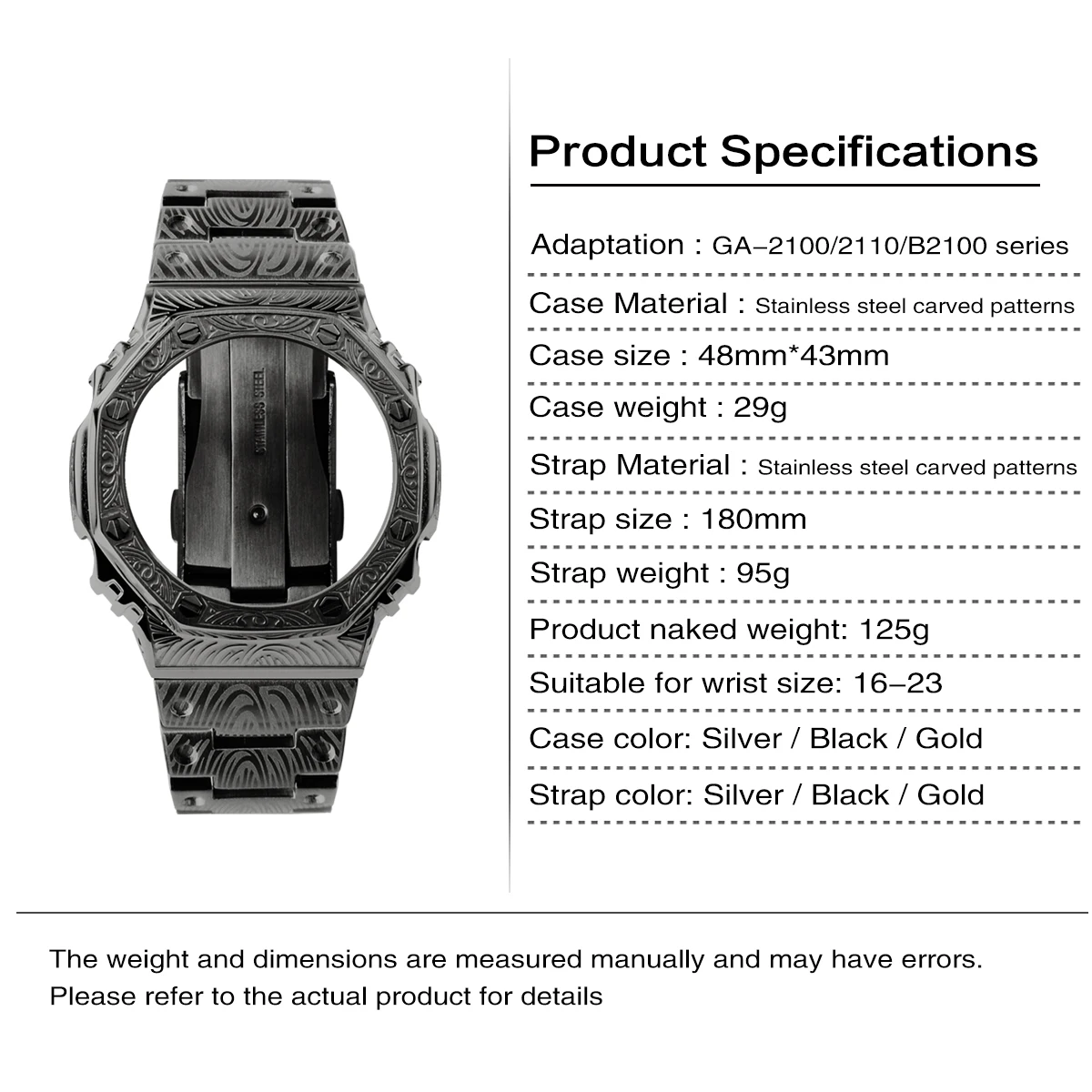 Adapt to GA-2100 2110 B2100 model with integrated stainless steel case and stainless steel strap for watch accessory modificatio
