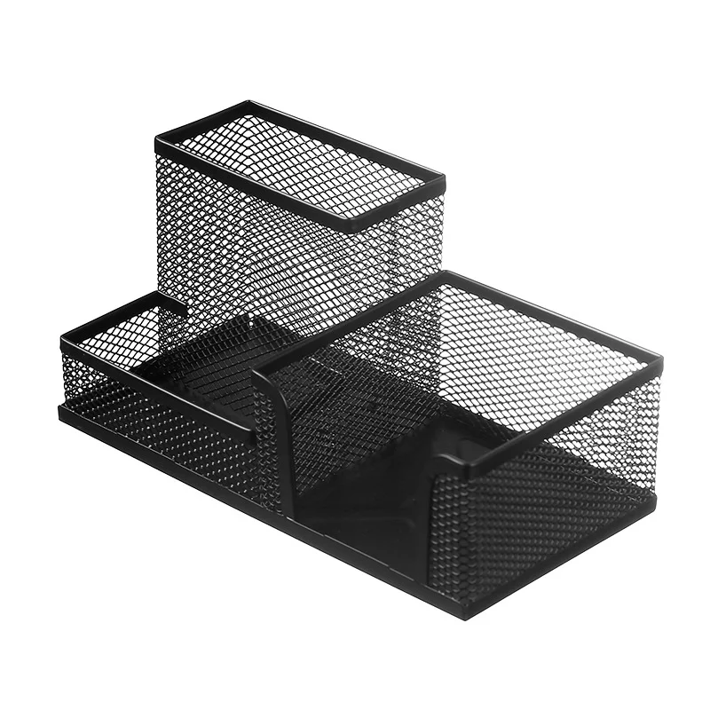 Black Metal Mesh Desk Organizer, 3 Compartments Pen Holder for Office Supplies