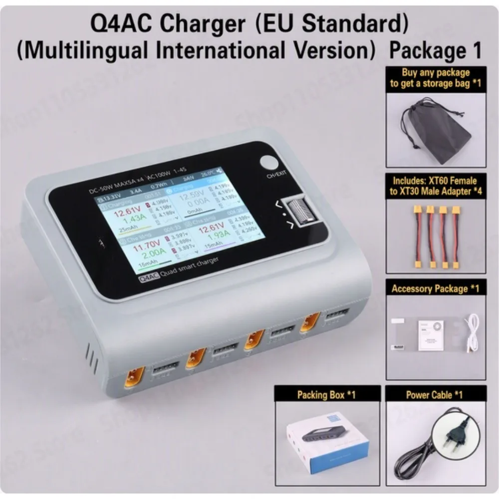 Q4AC 100W 4 Channel Smart Balance Charger 5A  LiPo for FPV Drone RC Battery with XT60  Adapter