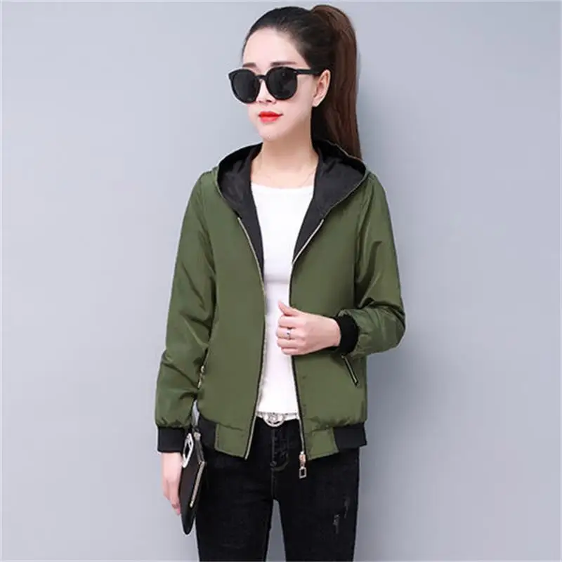 

Summer Autumn Parkas Women waterproof Coat two-sided Wears Jacket Hooded Short Outerwear Female Slim Basic Tops Lady Outwear