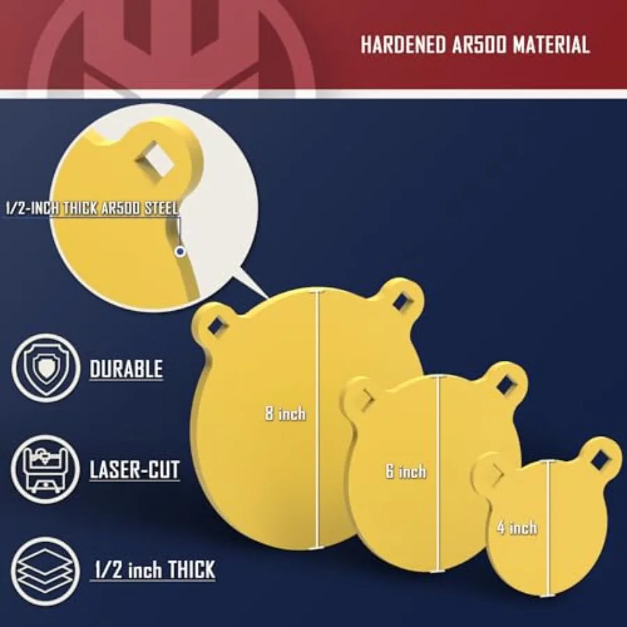 أهداف Gong AR500 مقاس 4 بوصات و6 بوصات و8 بوصات و1/2 بوصة لنطاق الرماية، مجموعة أهداف معدنية، أصفر #2