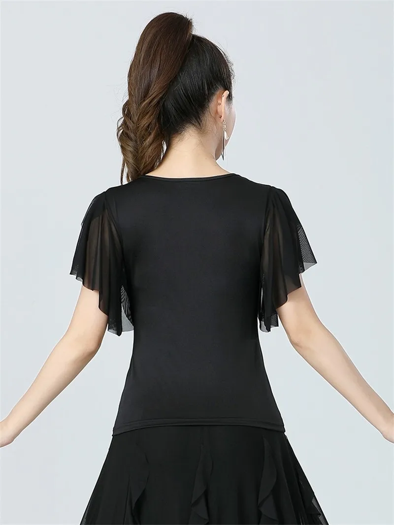 Noble Ruffle Leader Short Sleeve Dance Tops For Women Training  Performance Practice Clothes Summer Ballroom Costumes Dancewear