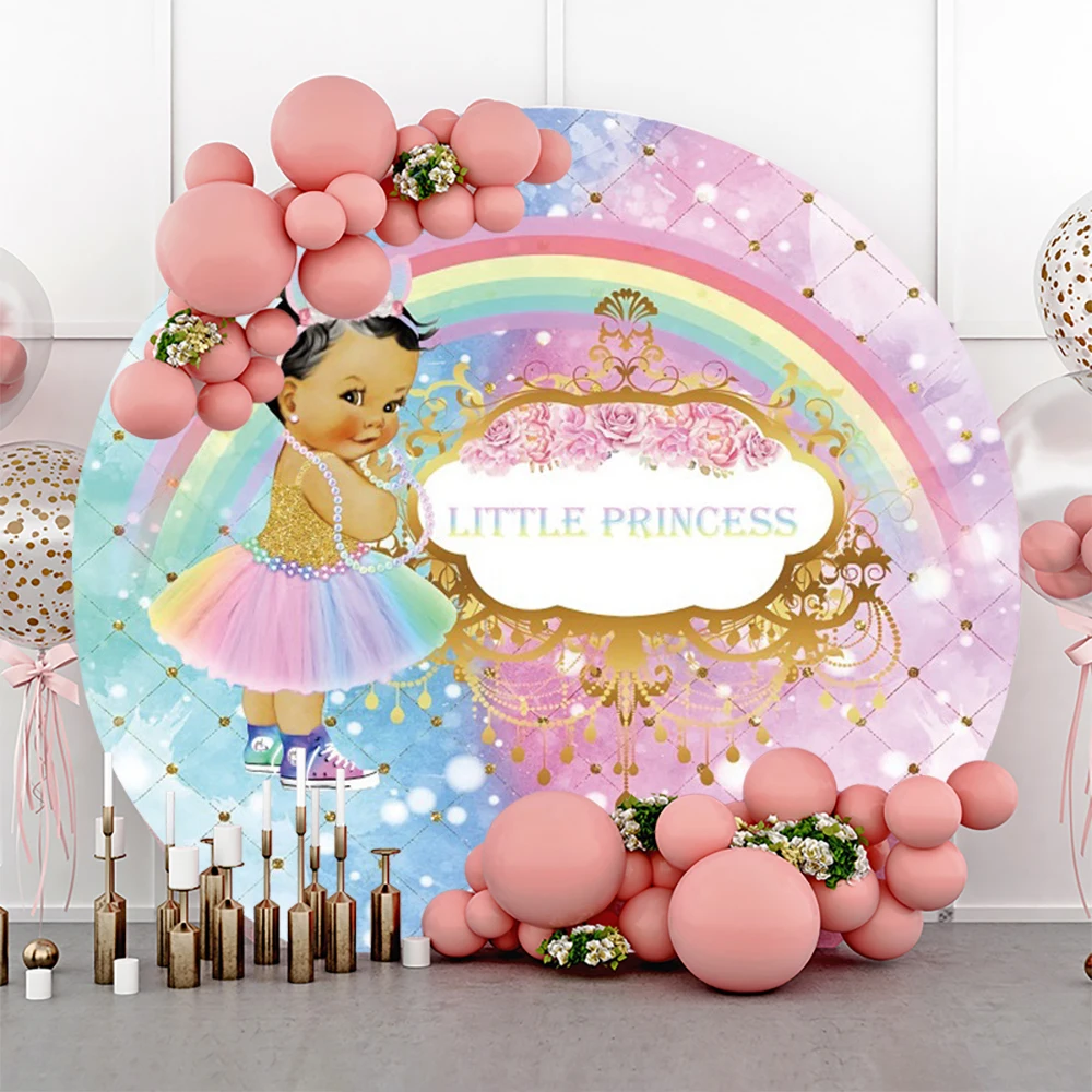 

Glitter Pink Round Backdrop for Photography Little Princess Unicorn Rainbow Birthday Party Background Circle Cover Photoshoot