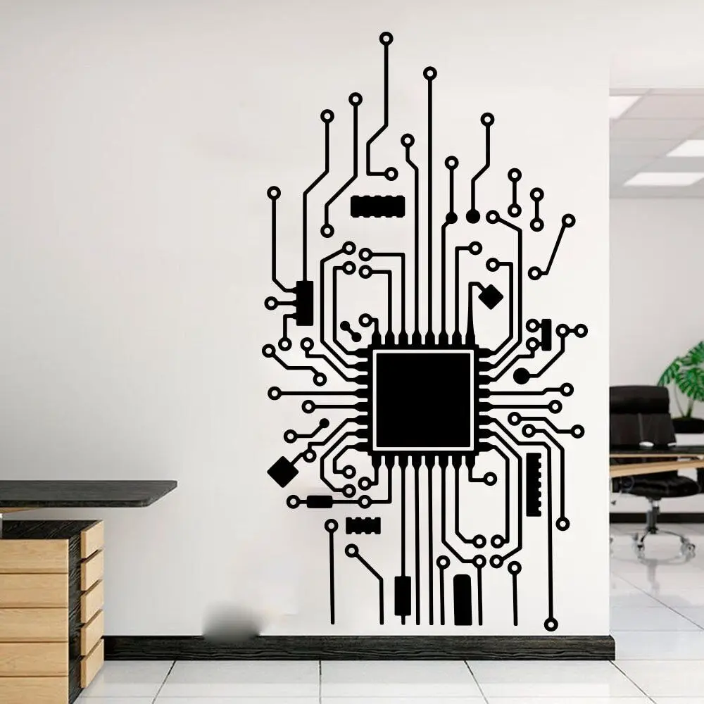 Large Circuit Board Vertical Geek Wall Sticker Office Computer Engineer CPU Technology IT Hacker Wall Decal Office Decor A398