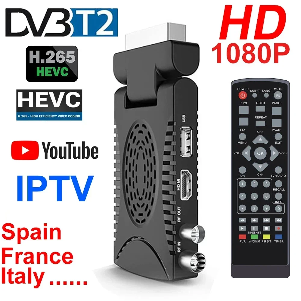 Испания DVB T2 H.265 1080 HD TDT Europe Terrestrial TV Receiver HEVC Scart Decoder EPG Set Top Box для Италии, Франции и т. д. YouTube EU
