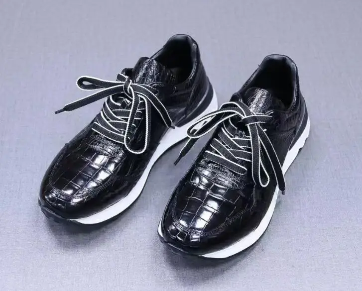 

100% Genuine crocodile skin leather men fashion shoe with cow skin lining Black color matt alligator leather daily shoe