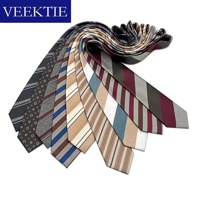 VEEKTIE Brand Champagne Striped Neckties Men Gentlemen Floral Patchwork Light Color Check Old Retro Wedding Accessories Cosplay