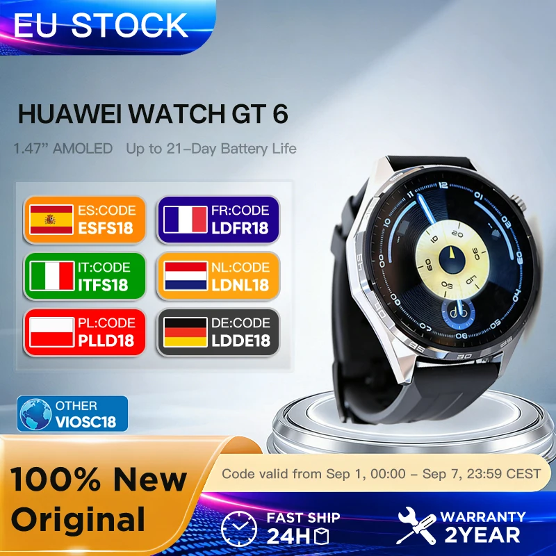 Reloj Inteligente HUAWEI GT 6 de 46 mm con GPS, Pantalla Táctil AMOLED de 1.47'', Más de 100 Modos Deportivos, Compatible con iOS y Android, Monitoreo de Salud