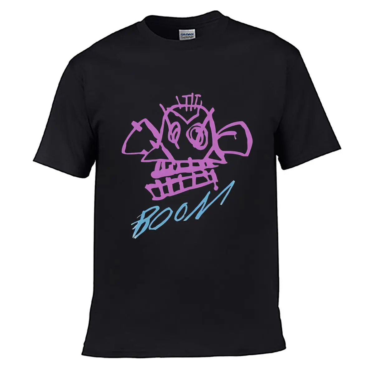 Boom Graffiti Face Sketch Loose Vintage Distressed Washed Casual Tee