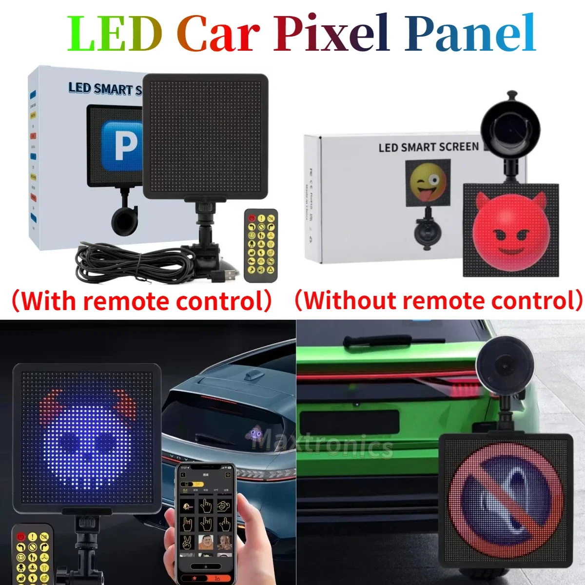 smart car display led janela traseira bluetooth controle app tela expressao faca voce mesmo painel pixel luz engracada graffiti rolagem do texto 01