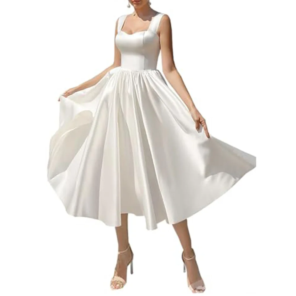 

Белое вечернее платье А-силуэта 2026, новое, с эластичной талией, из синтетического волокна, для свадеб и ежегодных встреч