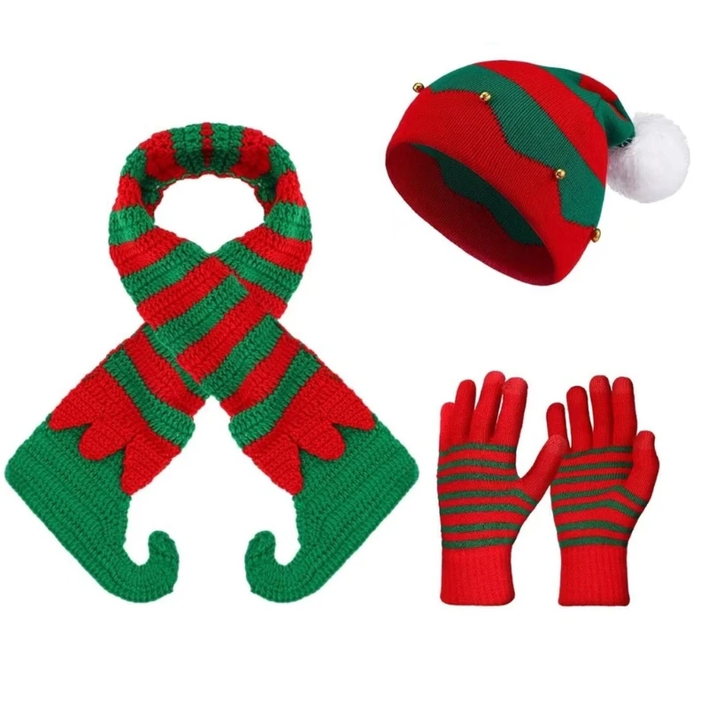 Party Props Santa Hat Scarf Gloves Christmas Thick Warm Santa Caps for Festival DXAA