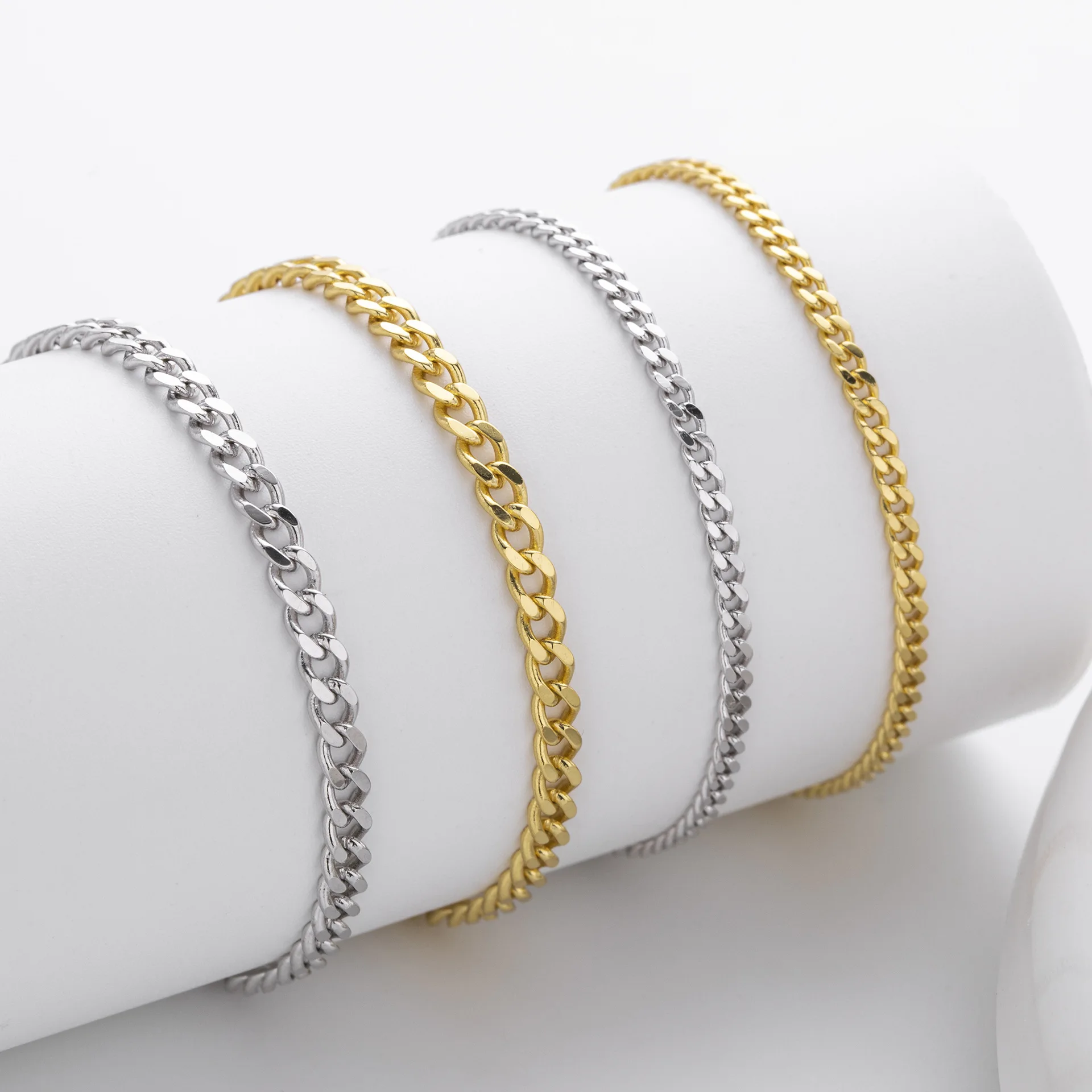 

Браслет из стерлингового серебра S925 с двухцветной кубинской цепочкой для мужчин и женщин, минималистичное высококачественное украшение
