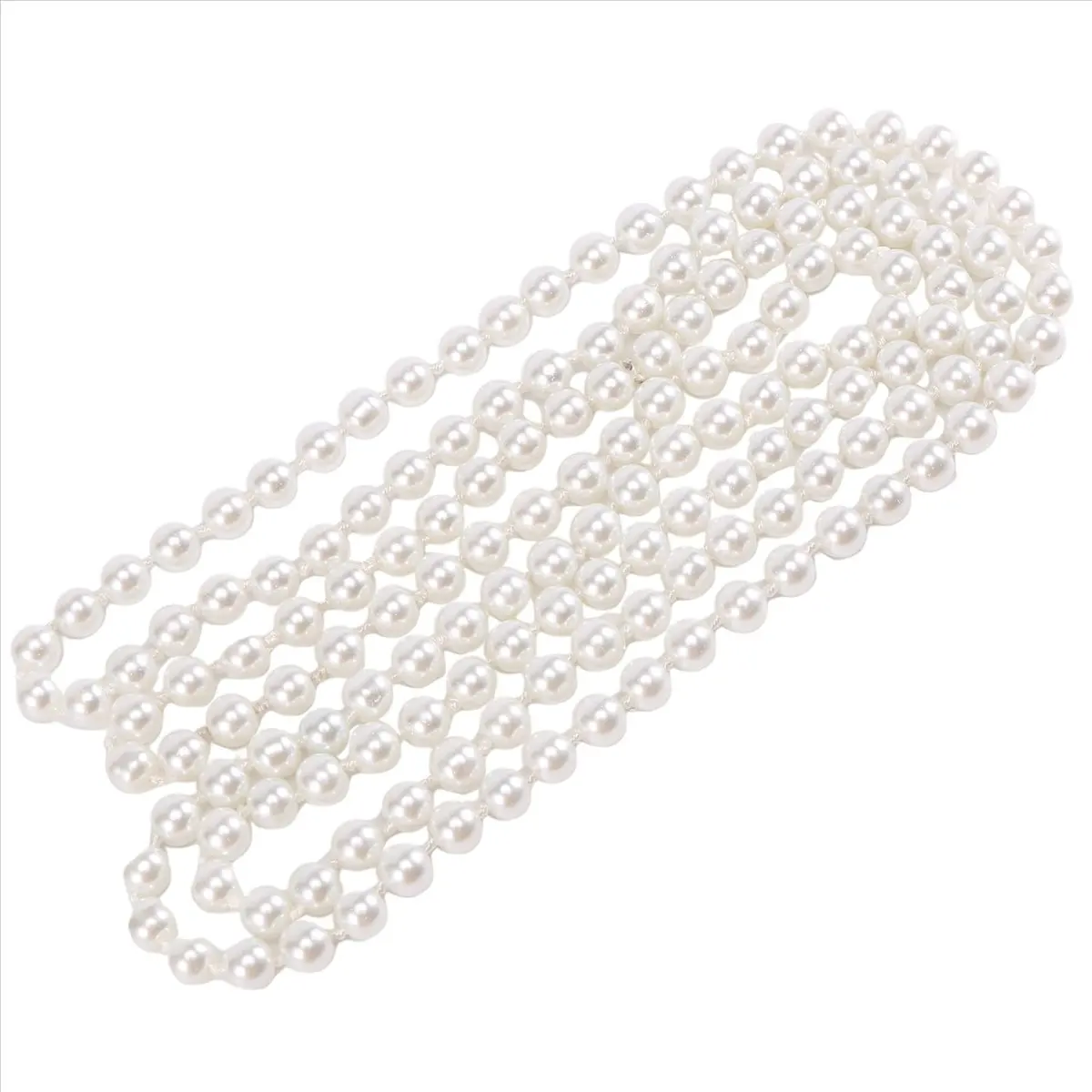 ABQR Faux Pearl Long Sweater Chain Necklace White