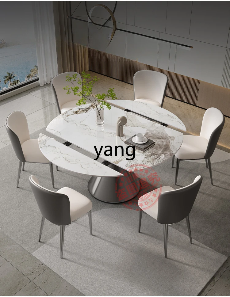 Yjq Light Luxury Stone Plate Dining Table and Chair Set Small Apartment Minimalist Restaurant Retractable Folding Rotating Table