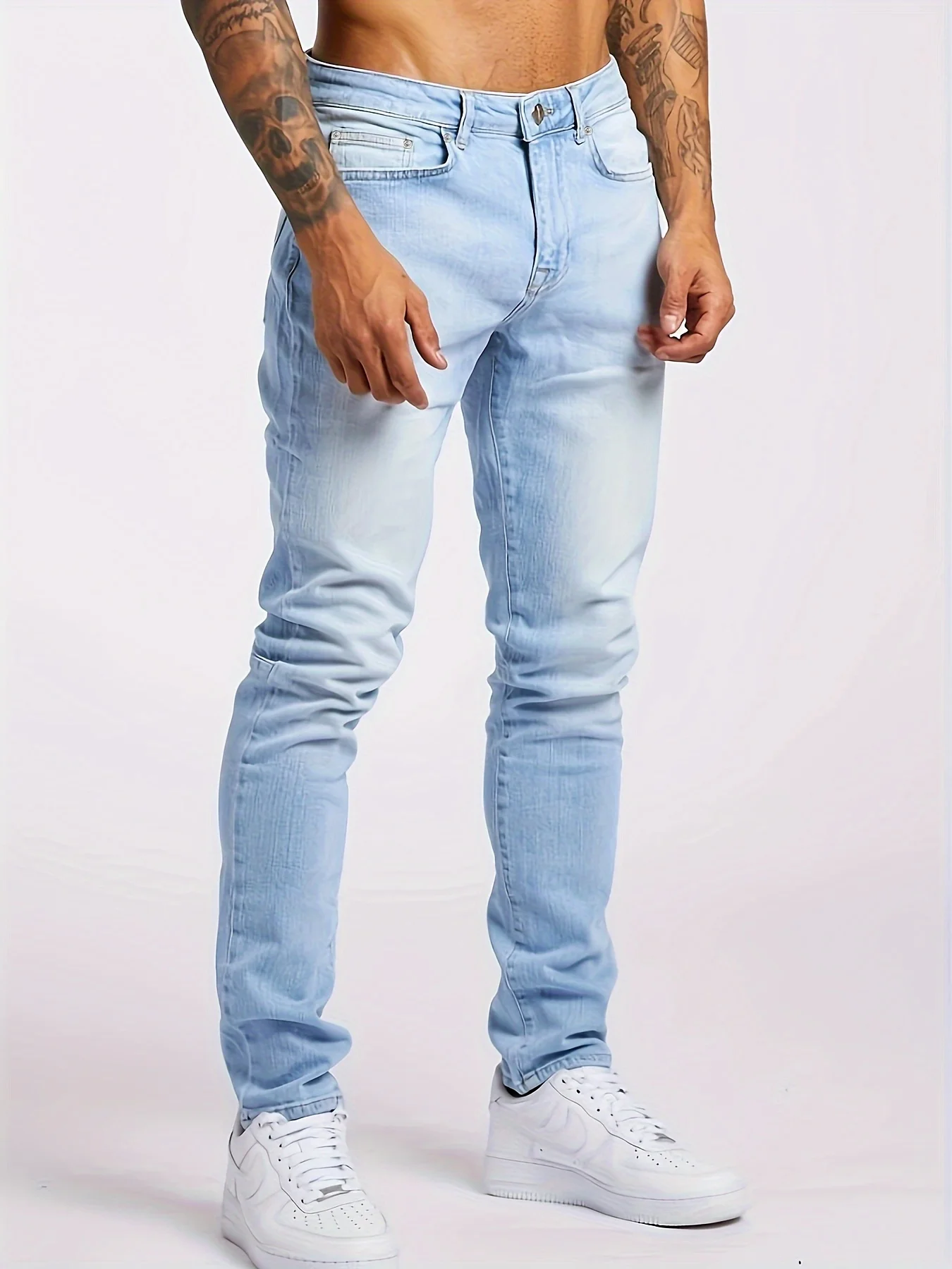 Vaqueros para hombre, vaqueros elásticos de color sólido a la moda, pantalones vaqueros de estilo callejero a la moda