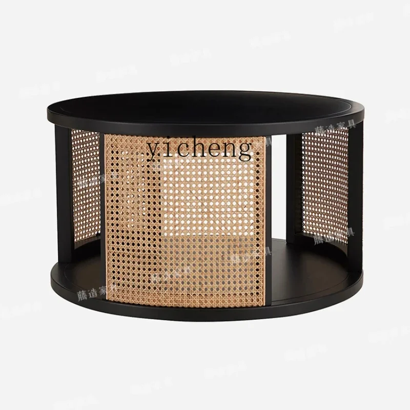 

Rattan round Tea Table Vintage Original Solid Wood Nordic round High-Grade Artistic Low Table