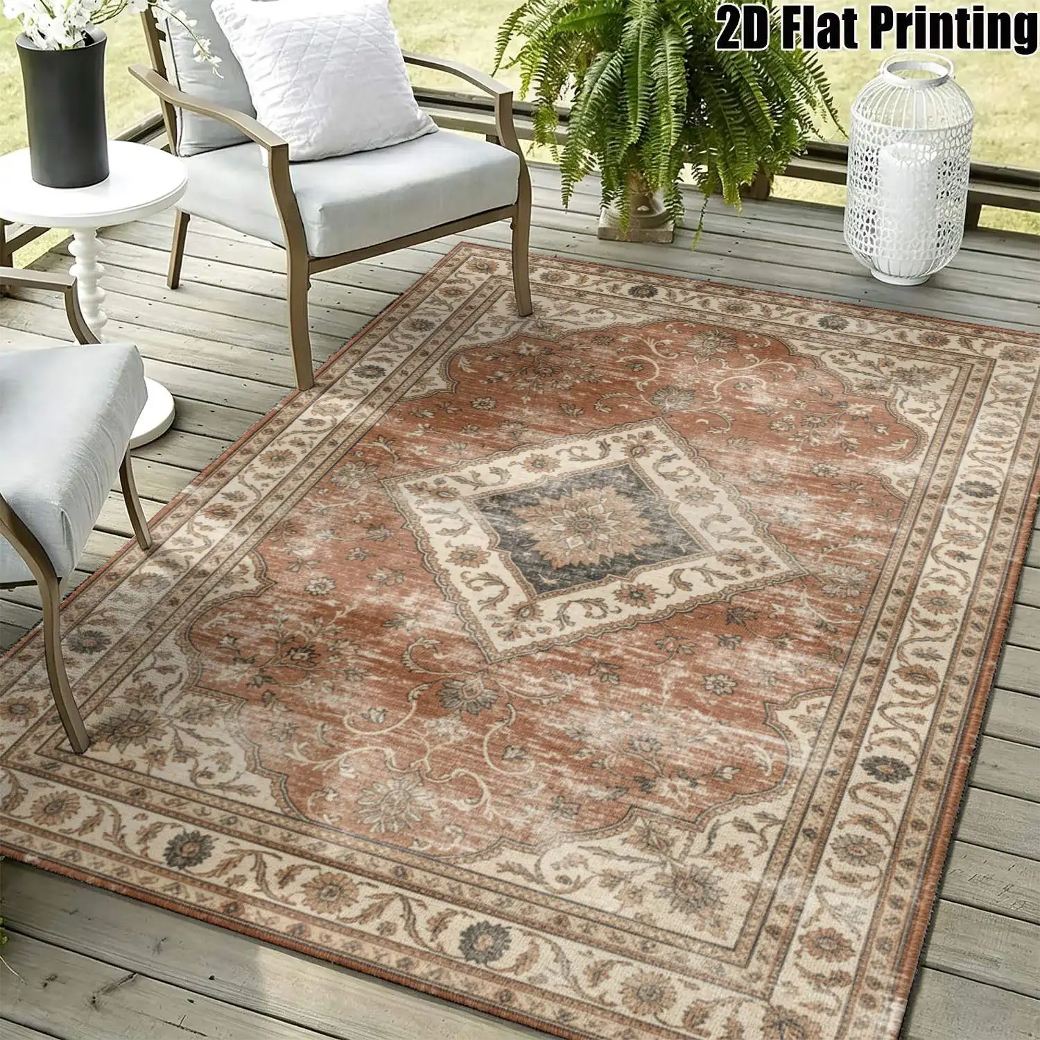 1Pc 2D Printed Carpet: Warm Brown Retro Scroll Pattern, European Style, Machine Washable, Multi-Size, for Entrance/Dining/Bedroom/Living Room & More Home Decor