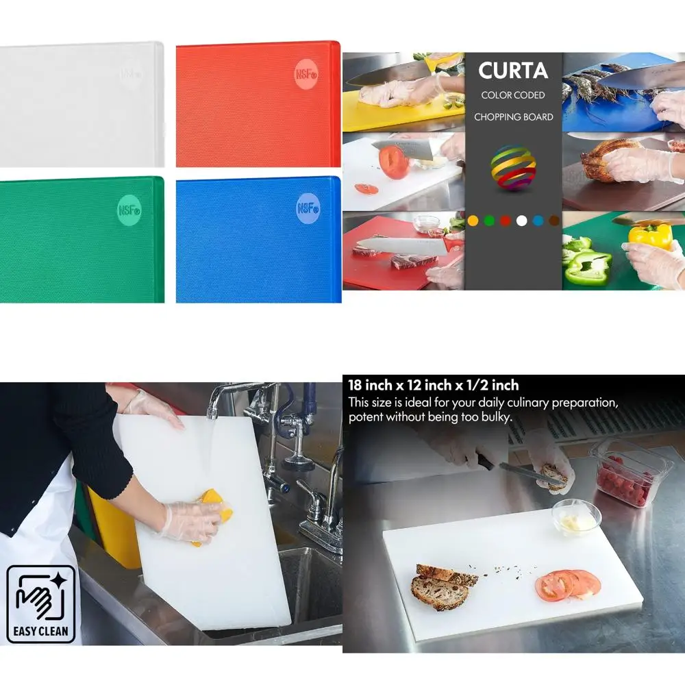 

Color-Coded Plastic Chopping Boards Set - 4-Piece Kitchen Cutting Boards 18x12x0.5 Inches, White, Red, Green, Blue