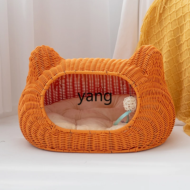 Yjq Rattan Cat Shape Four Seasons Universal Summer Internet Celebrity Pet Bed Large Cool Nest