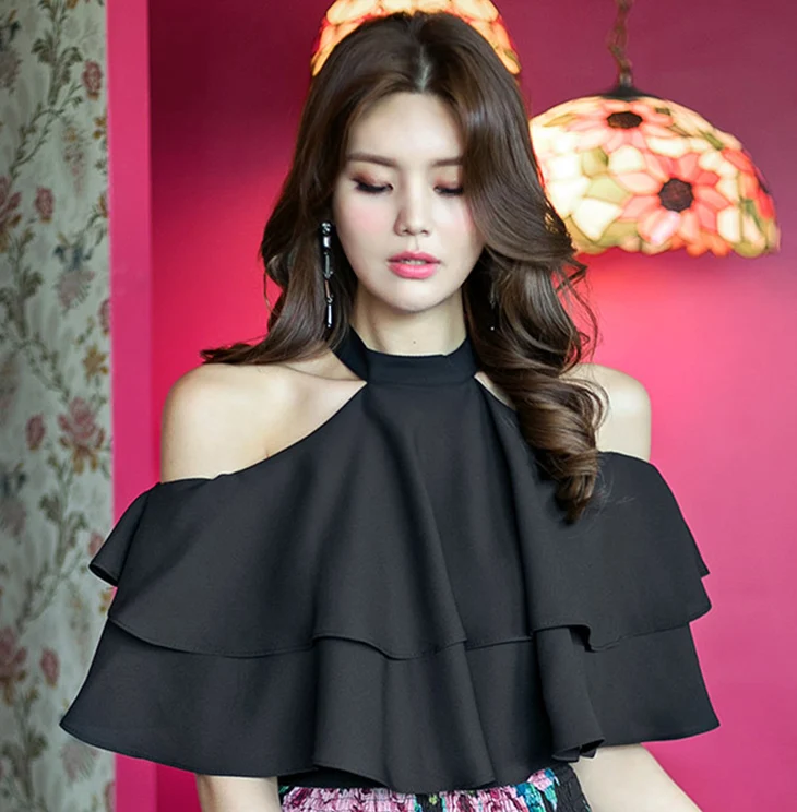 

2024 Women's Clothing Ruffled Cape Short Sleeve Top Spring Summer New 634