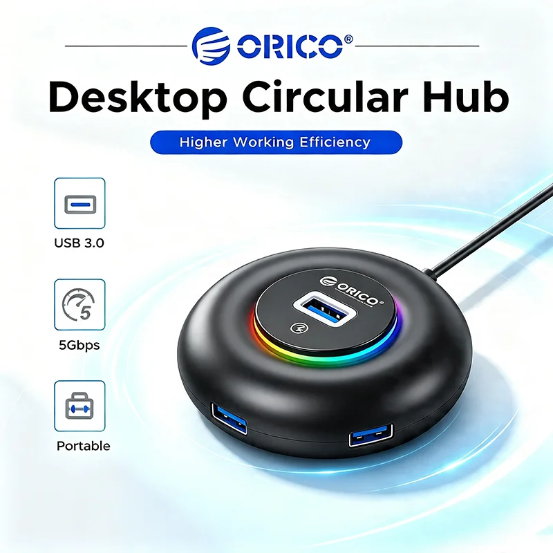 Earphone Splitter Jack - ORICO Portable Circular USB Hub RGB