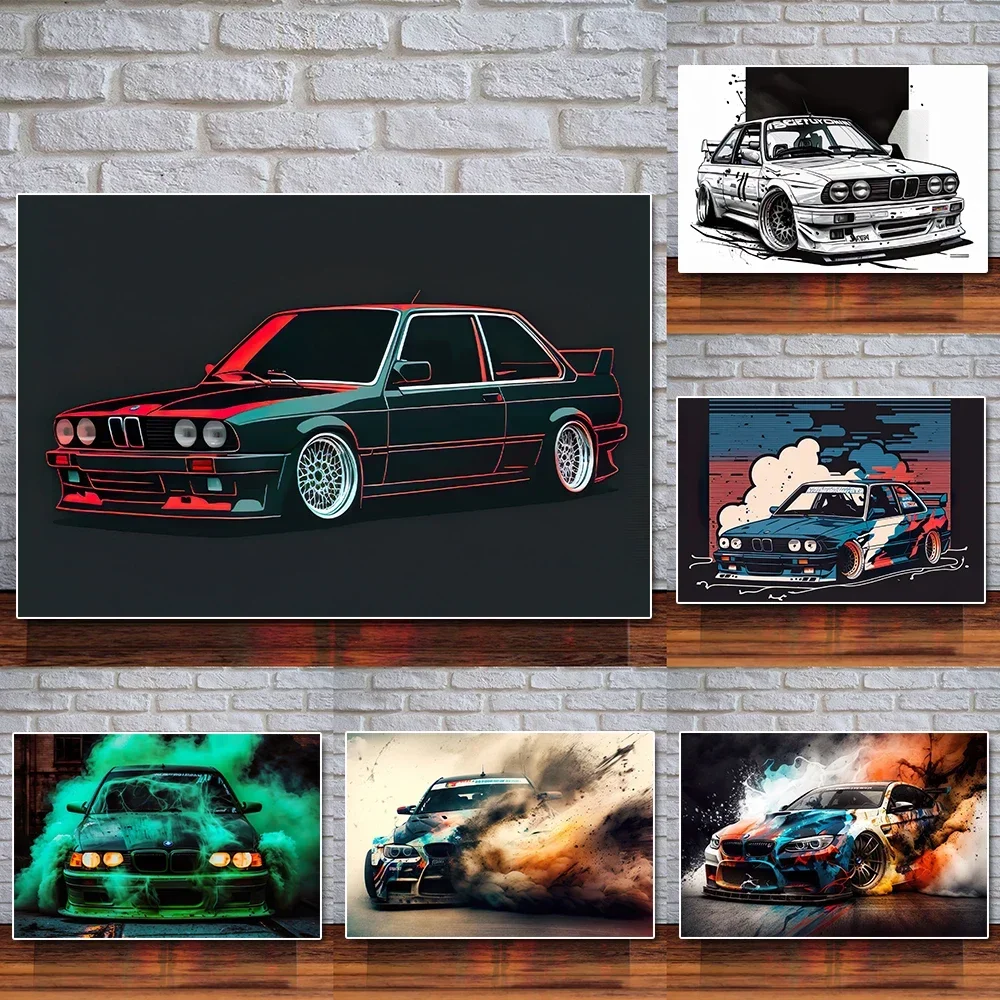 Frameless canvas paintings,Luxury Racing Car Graffiti E30 Sports Car, Wall Art, HD Canvas Printing Poster, Home, Living Room, Ro