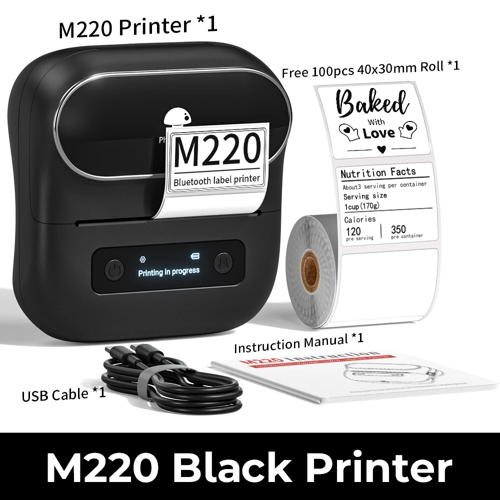 Phomemo M220 Bluetooth Thermische Labelprinter 20-75mm Draagbare 203DPI Label Maker voor Barcode Adres Mailing Bestand Labels Compati