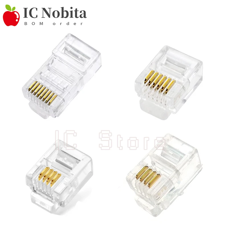100 pièces 4Pin 6Pin 8Pin Téléphone Câble Fin Connecteur Plug Jack 6P6C 6P4C 8P8C 4P4C RJ9 RJ11 RJ45 Internet Connecteur Tête De Clip