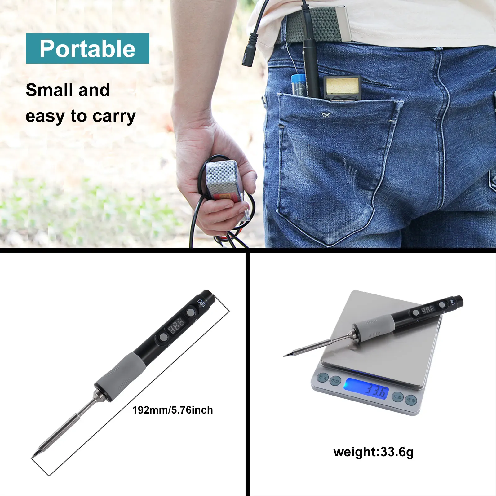 SEQURE SQ-D60B Mini Intelligent Electric Soldering Iron Smart LED Digital Display DC12-24V Portable Smart Adjustable Temp