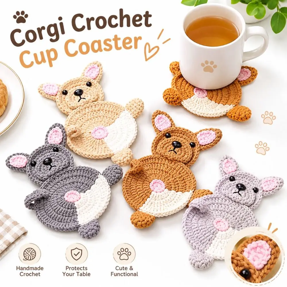 Gifts Handmade Corgi Crochet Cup Coaster Crochet Insulated Crochet Coaster Dog Shape Crochet Cup Mat Home Decor