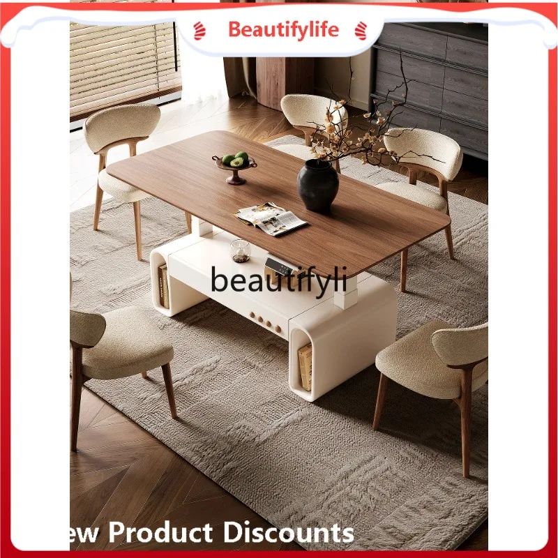 B567 Lifting coffee table living room light luxury high-end sense simple solid wood coffee table integrated dual-purpose