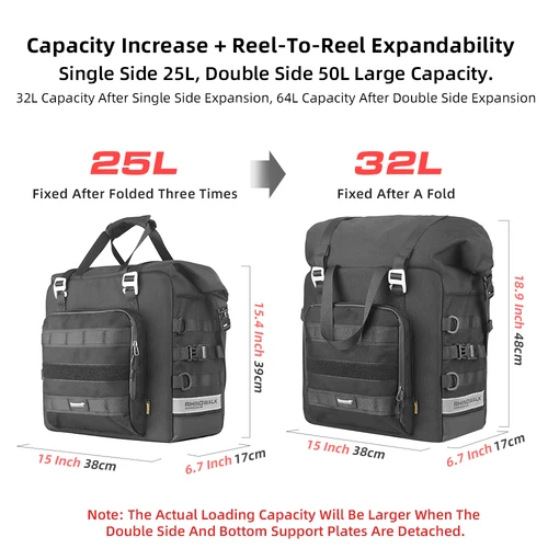 Imagen 2 del producto Rhinowalk-Bolsa lateral para motocicleta, impermeable, 25L-32L, alforja para sillín expandible, cubo 3D de liberación rápida, bolsa de almacenamiento para motocicleta, 1 ud.