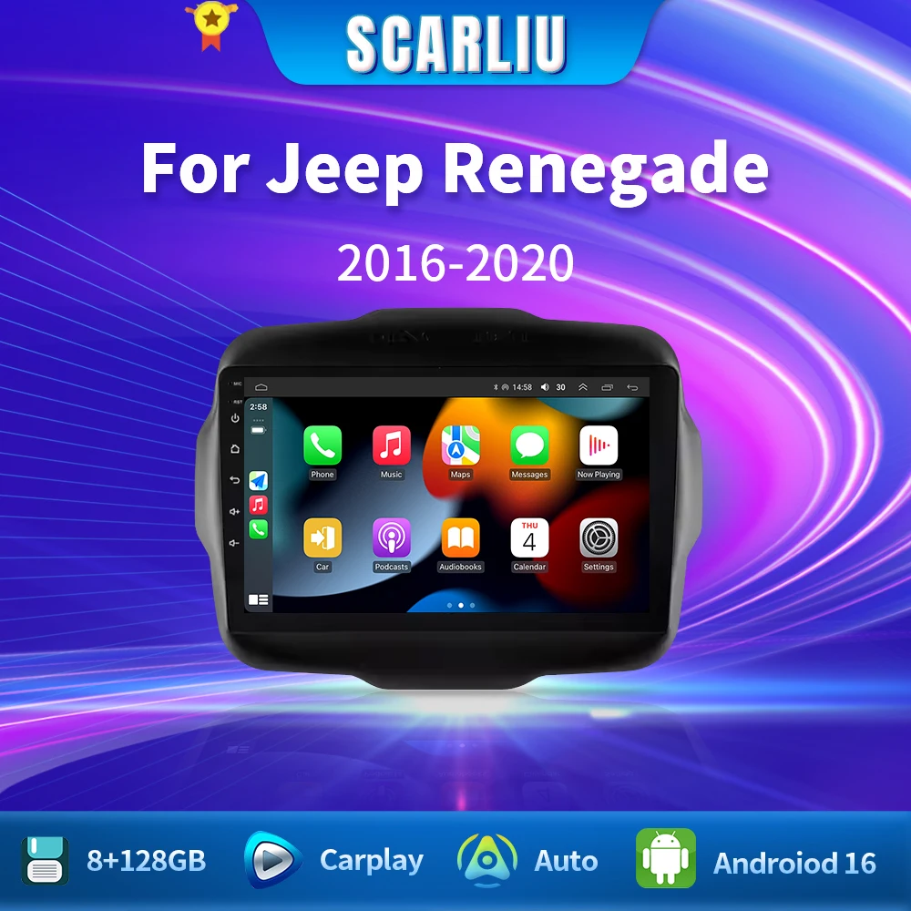 SCARLIU 2DIN Android Auto Car radio for Jeep Renegade 2016-2020 Multimedia Video player GPS navi Stereo 4G BT Carplay Autoradio