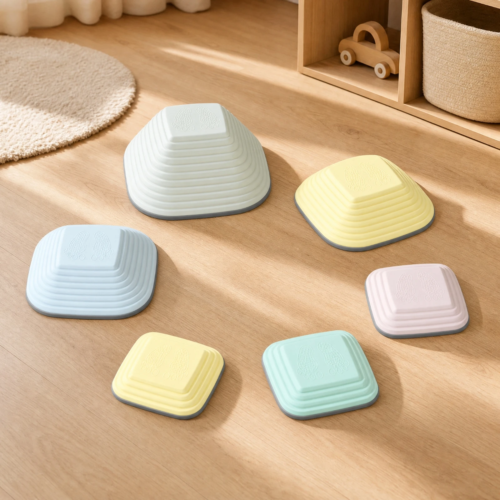 6 Pieces Plastic Stepping Stones with Textured Surface Tactile Play Equipment for Preschoolers, Preschools