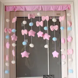 Arc Heart Stars Bow Curtains Door Curtain Short Romantic Tassel Pelmet Girls Room Sweet Bead Window Valance Door Blackout Pink