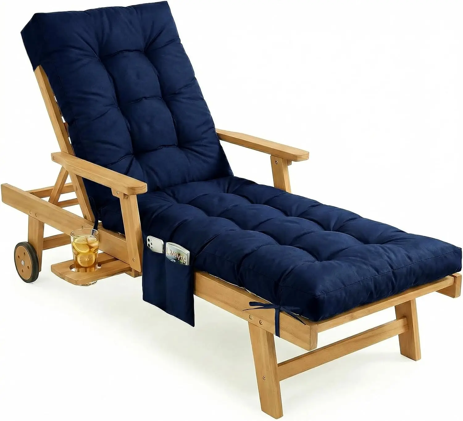 

Outdoor Chaise Lounge Chair Cushion 72x22x4 Inch Thickened Waterproof Patio Pool Cushion with Ties Navy Blue