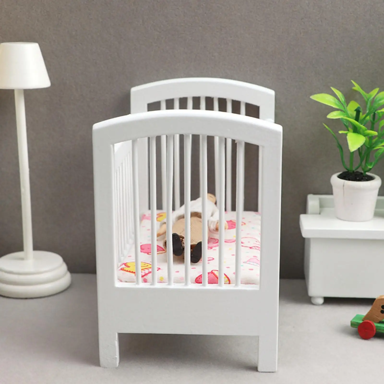 

1/12 Scale Dollhouse Miniature Wooden Crib for Dolls Kids Toys Accessory