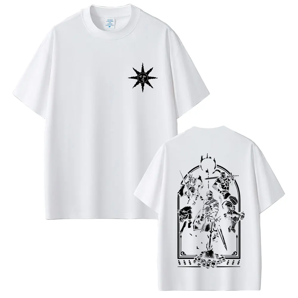Game Dark Souls Praise The Sun Graphic T-shirt Men Women Vintage Gothic Rock T-shirts Men's Casual Cotton Short Sleeve T Shirts view 4