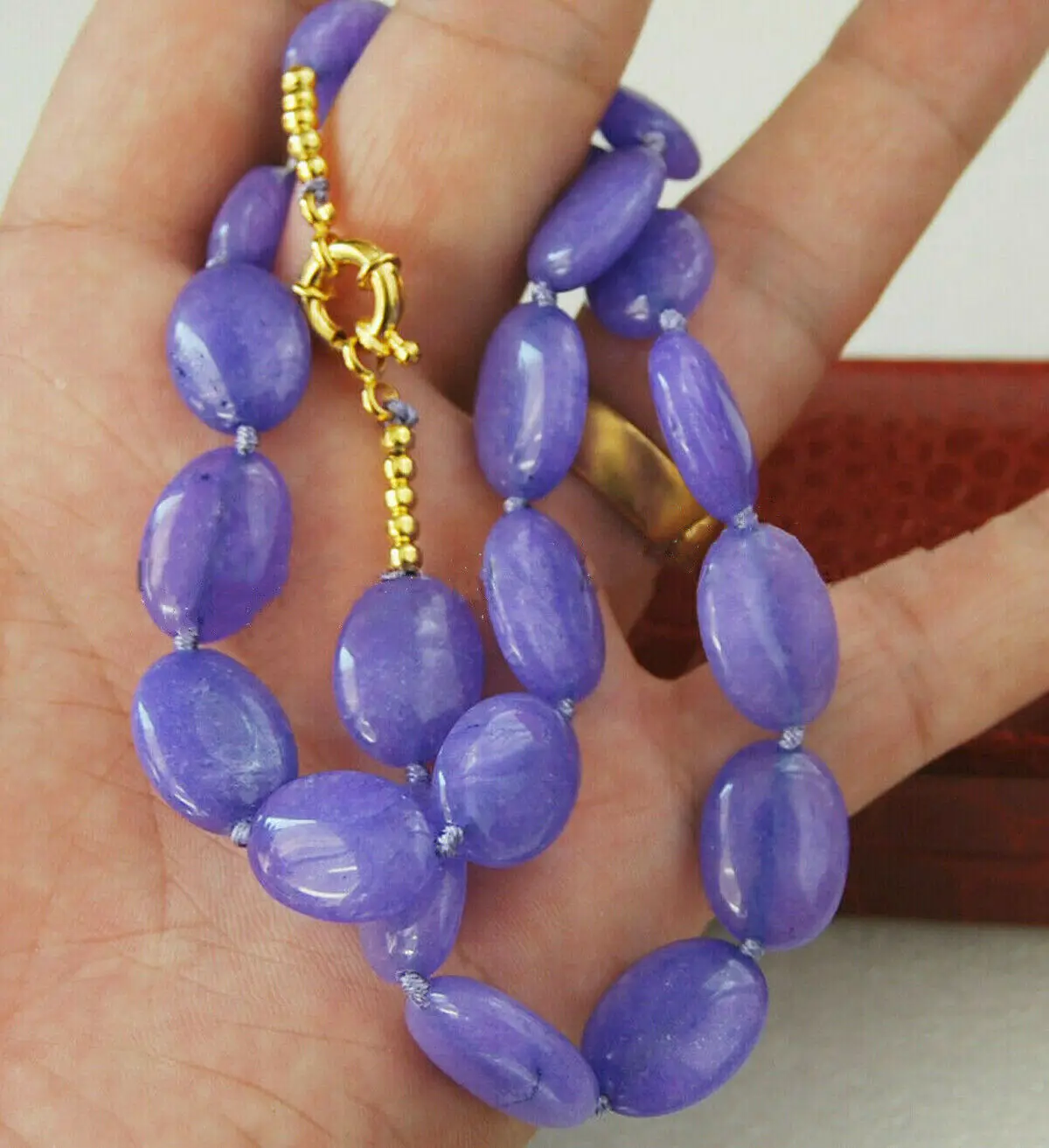 

Beauty 13X18mm Natural Purple Jade Gemstone Oval Beads Necklace 18'' AAA